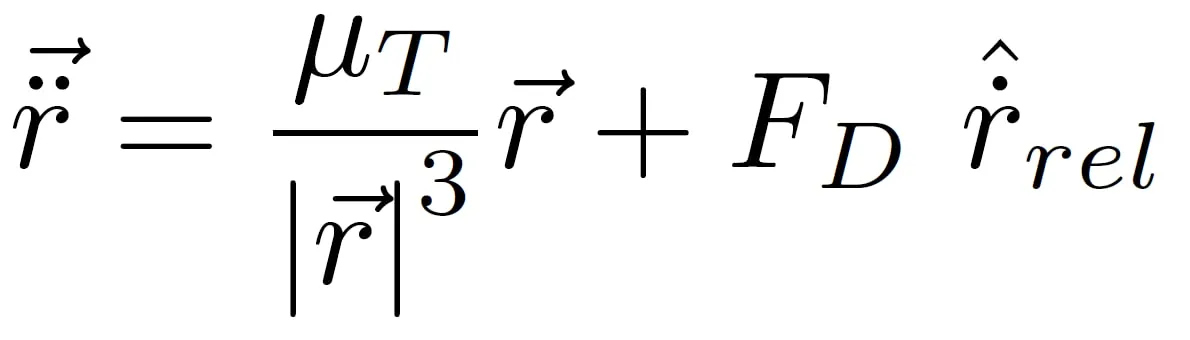 The full descent dynamics equation with the drag term added