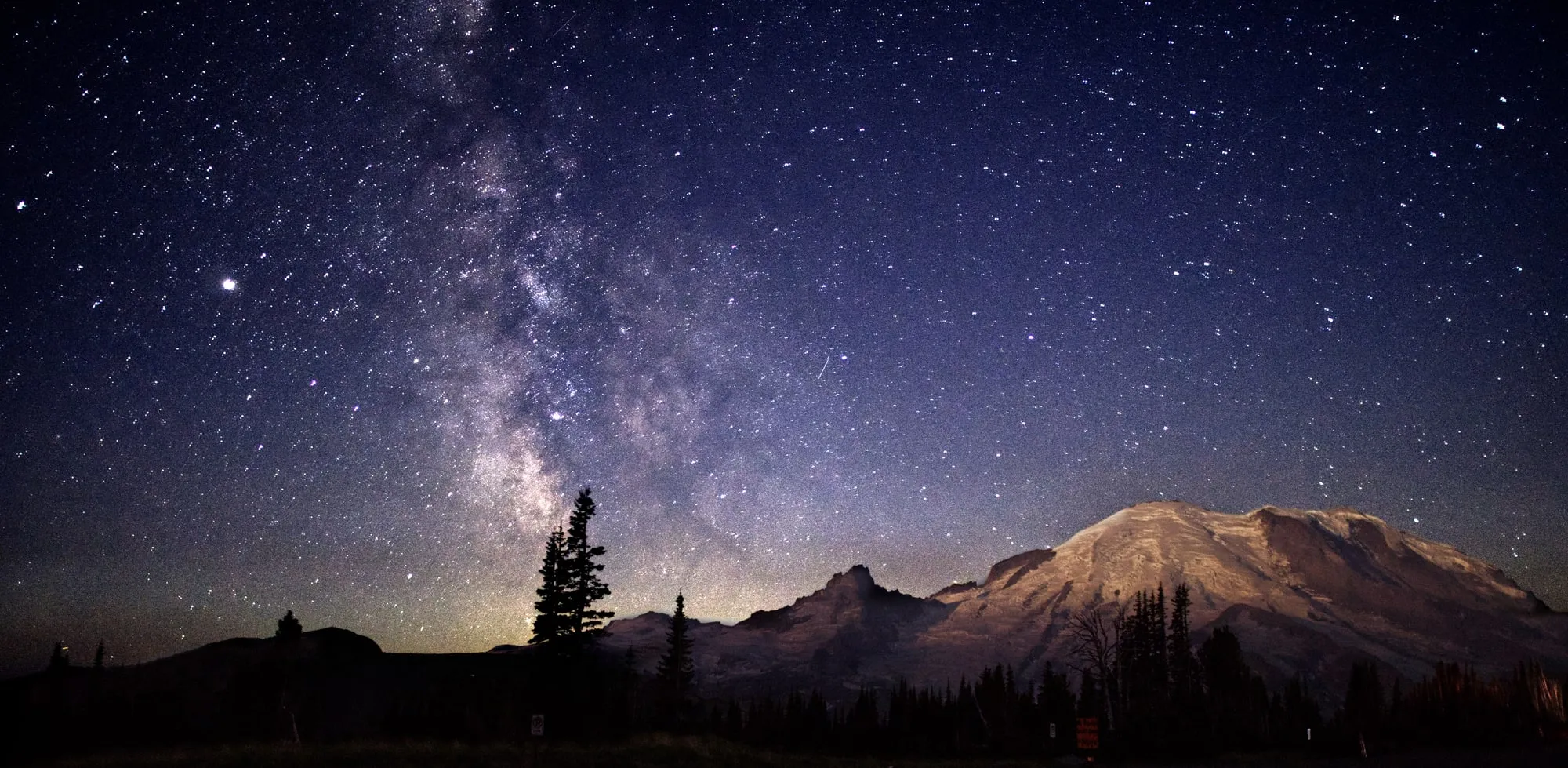 Galaxy, with mountain for scale The Milky Way beside Mt. Rainier